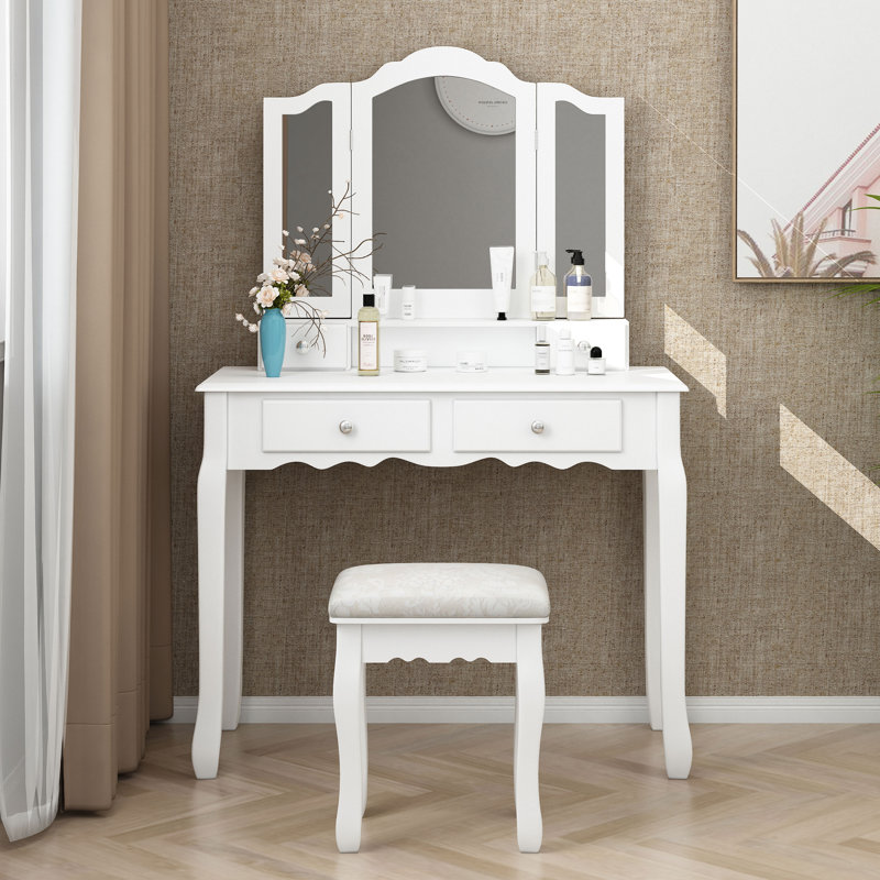 House of Hampton® Rippeon Makeup Vanity Set with Stool and Mirror